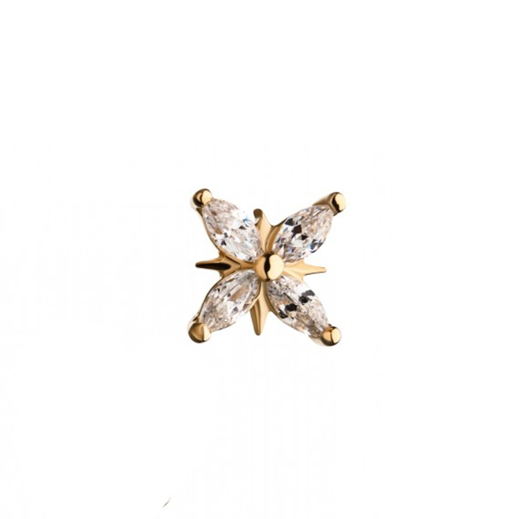 Eternal Metal 14kt Yellow Gold Threadless With Prong Set 4 Clear Cz Cross Top 1