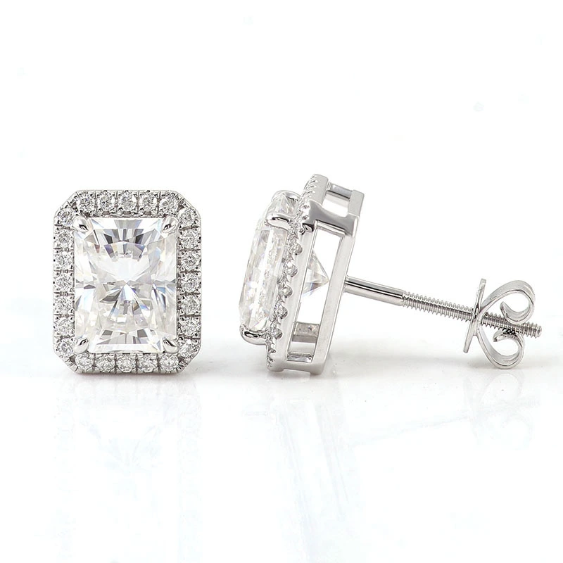 Luxury Fine Moissanite Diamond Jewelry 10k 14k 18k Solid White Gold Radiant Cut Stud Earrings Fashion Stud Diamond Earrings 1