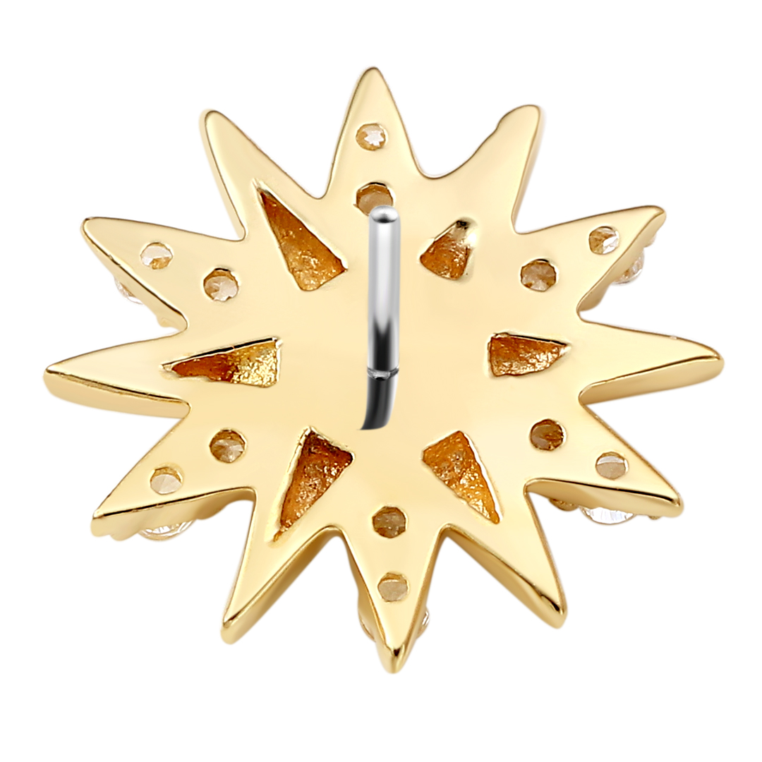 Eternal Metal 14k Solid Yellow Gold Cz Paved Snowflake-shap Nose<000000>lip Piercing Belly<000000>labret Jewelry Threadless Push In Ends Tops 6