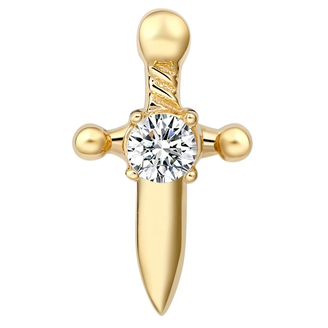 Eternal Metal 14k Solid Gold Sword Shaped Threadless Ends Piercing Jewelry 1
