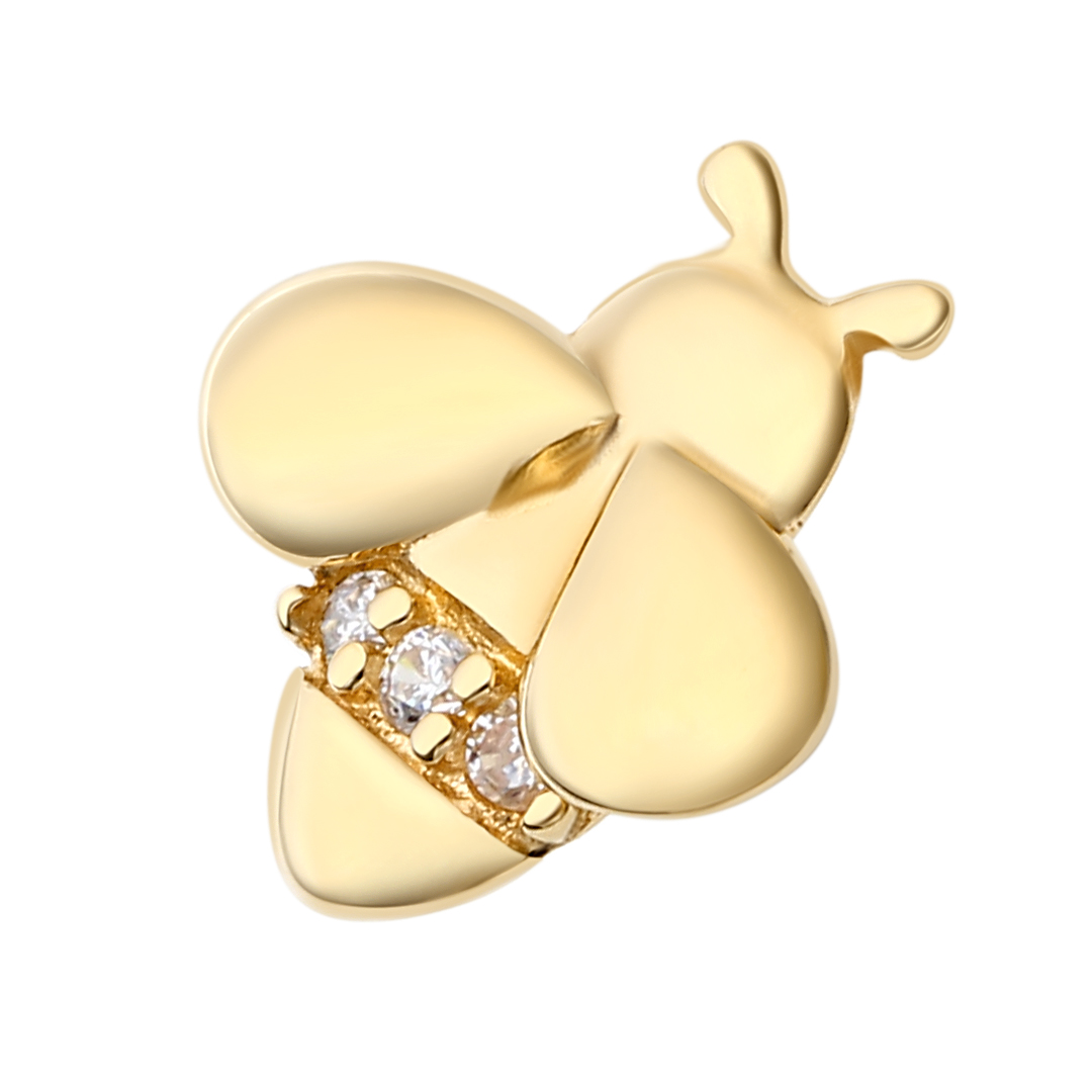 Eternal Metal 14k Solid Gold Cute Bee Ear<000000>nose Piercing Labret<000000>belly Jewelry Internally Threaded Ends Tops 7