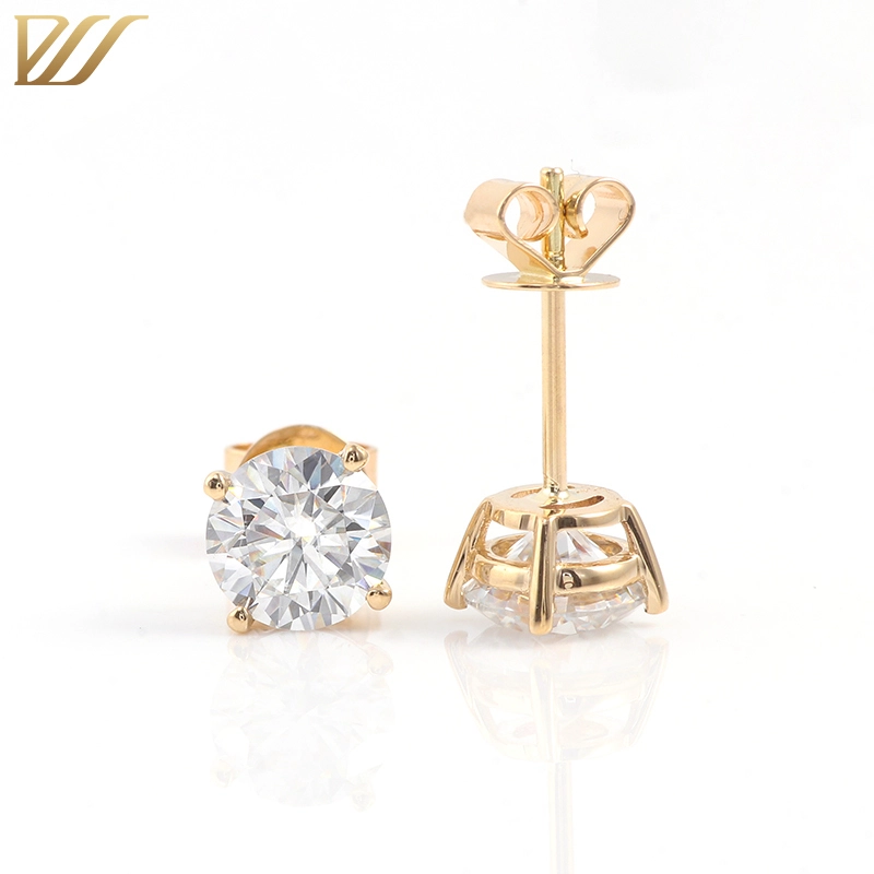 18k Solid Yellow Gold Igi Certified 0.5carat Per Ear White 3excellent Round Diamond Stud Earrings For Bride 1