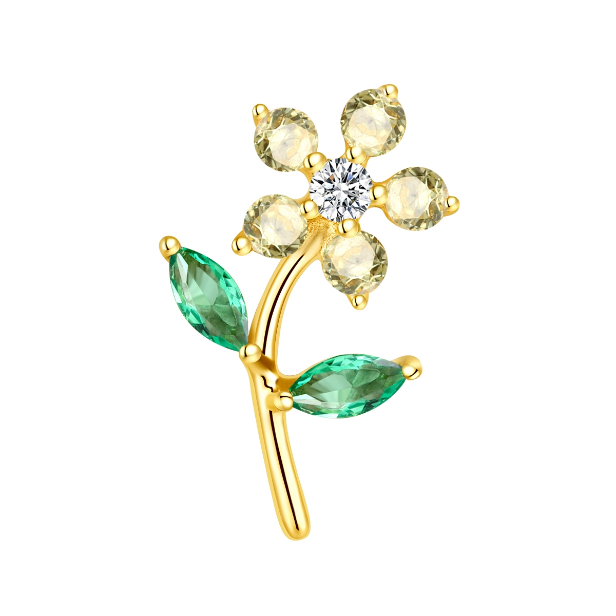 Eternal Metal Romantic 14k Solid Yellow Gold Flower Ear Nose Jewelry Stylish Wedding Zircon Fashion Piercing Gifts Threadless 1