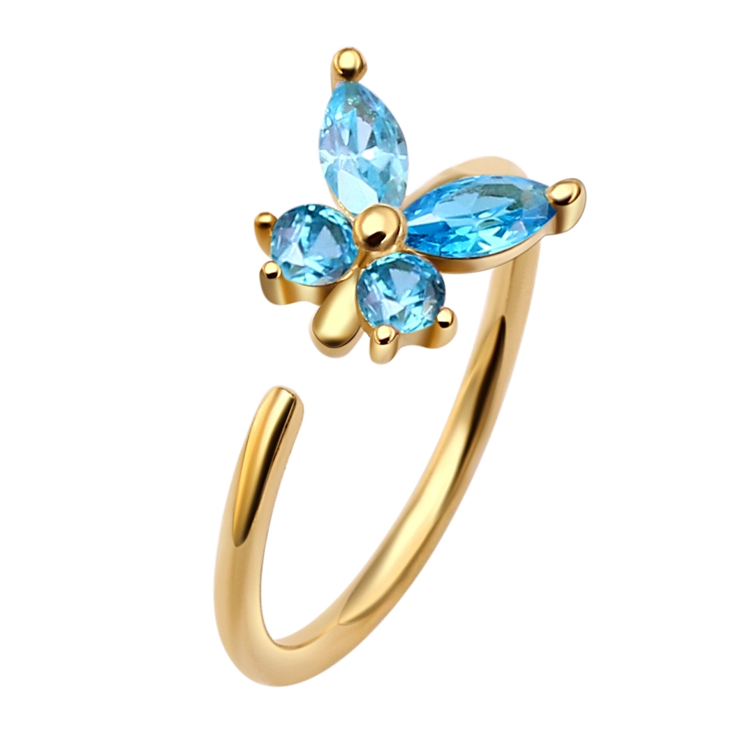 Eternal Metal 14k Solid Gold Triple Aqua&pink&red Cz Flower Nose & Ear Hoop Piercing Navel&labret Seamless Ring Jewelry 1