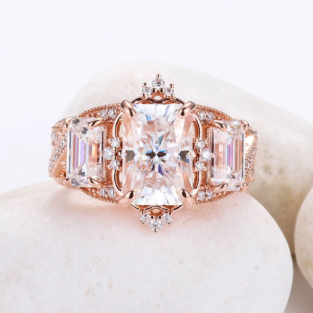 Fine Jewelry 18k Rose Gold 3.5 Carat D Radiant Moissanite Diamond Cluster Ring Wedding Luxury Ring For Women 1