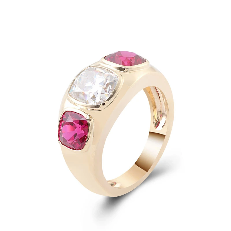 Hip Hop Real Solid 14k Gold Plated Miami Cuban Ring With Moissanite And Lab Ruby Luxury Ring 1