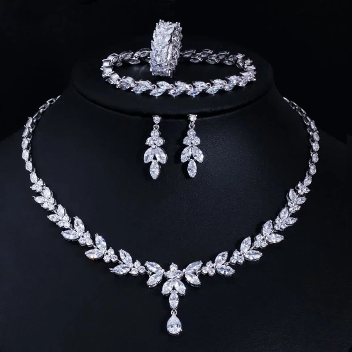 Nouvelle mode Full Moissanite Diamond 18k Gold plaque à or ensemble de bijoux de mariée 1