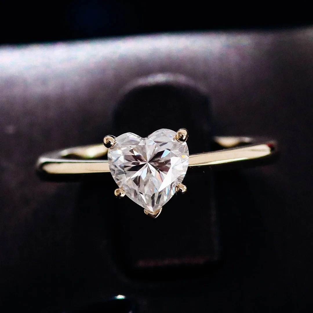 Custom Fine Jewelry 10k 14k 18k Solid Gold Wedding Ring Women Solitaire Heart Cut Moissanite Diamond Engagement Ring For Women 1