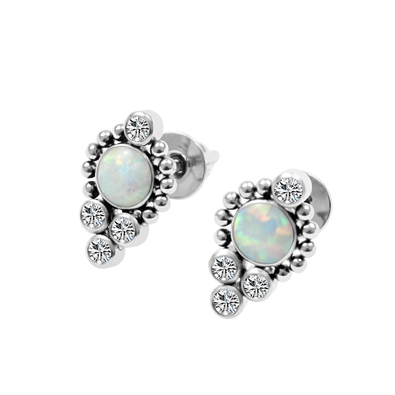 Eternal Metal Astm F136 Titanium Cz And Opal Prong Set Cluster Titanium Earring Stud Post Ear Rings Body Jewelry 1