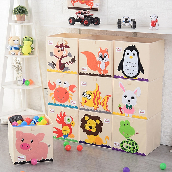Multi Functional Decoration Collapsible Polyester Fabric Kids Toy Storage Cube Bins With Handle 1