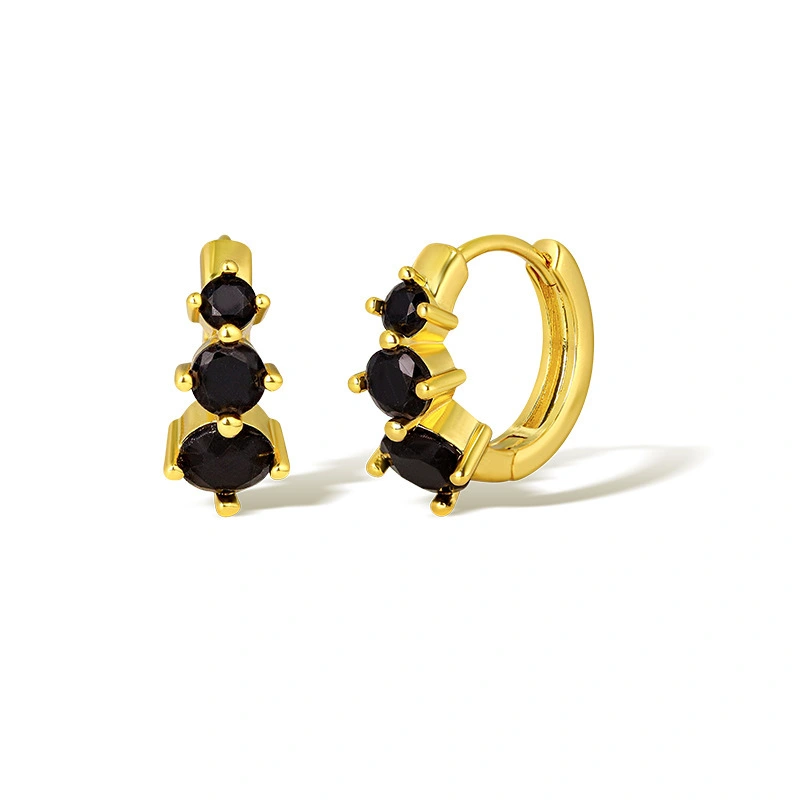 Wholesale Retro Black Zircon Earrings For Women's Light Luxury Personalized Ear Buckles Earrings New Trendy Earrings 1