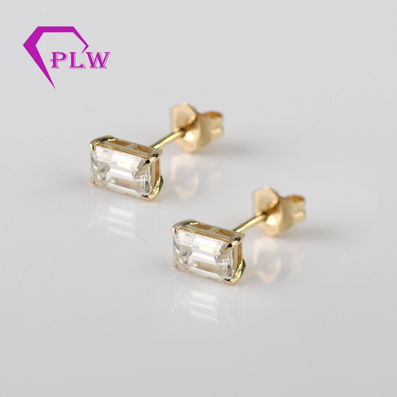Réglage du panier en or jaune 4x6 mm émeraude coupé en boucle d'oreille en coupe 1