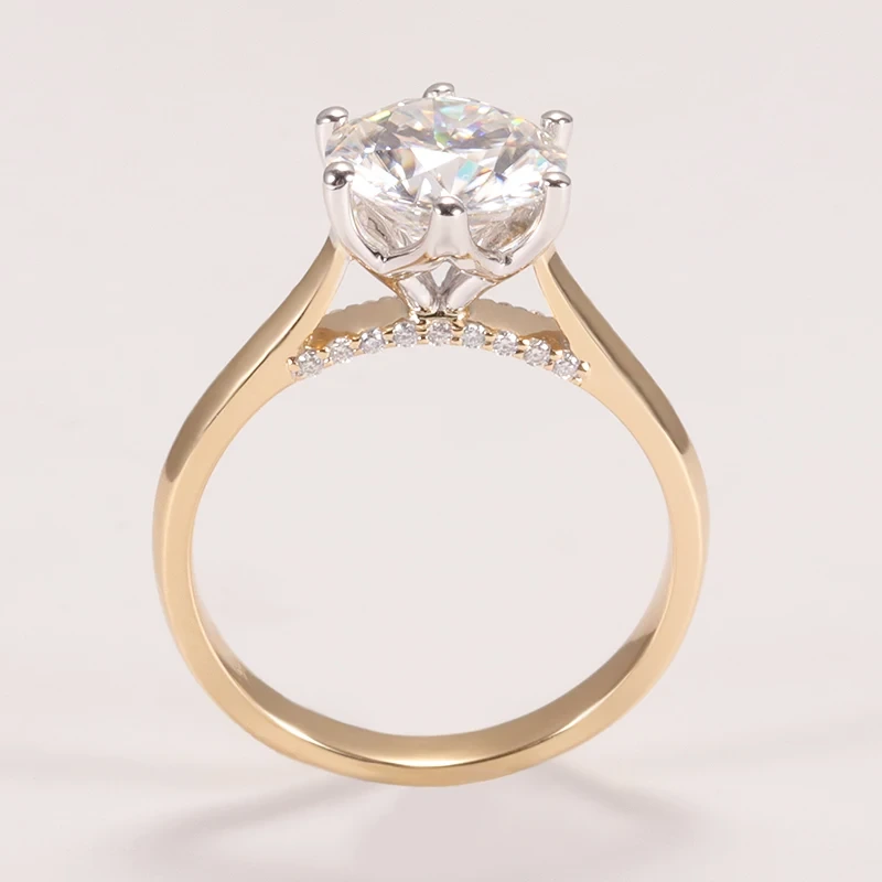 Anneau de diamant personnalisé en usine 18k mélange jaune & bague en or blanc 8 mm 2carat Moisanite Engagement Aneau de mariage en diamant 1