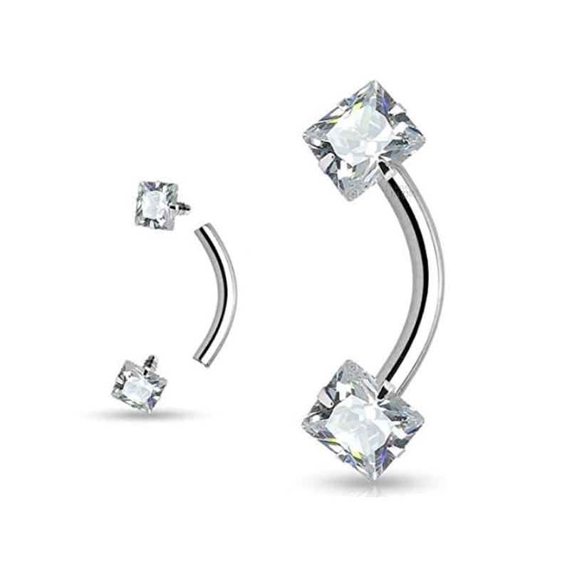 Astm F136 Titanium Internally Threaded With Prong Set Square Cz Ends Eyebrow Curved Barbells Body Jewelry 1