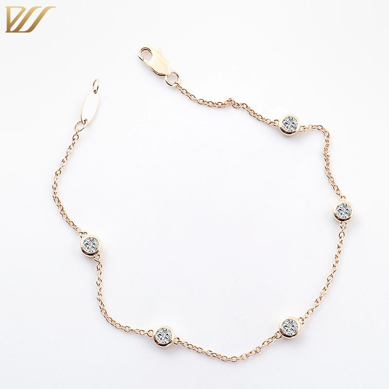 Petites perles Moisanite Diamond 14k Gold Girl Girl Fancy Bracelet 1
