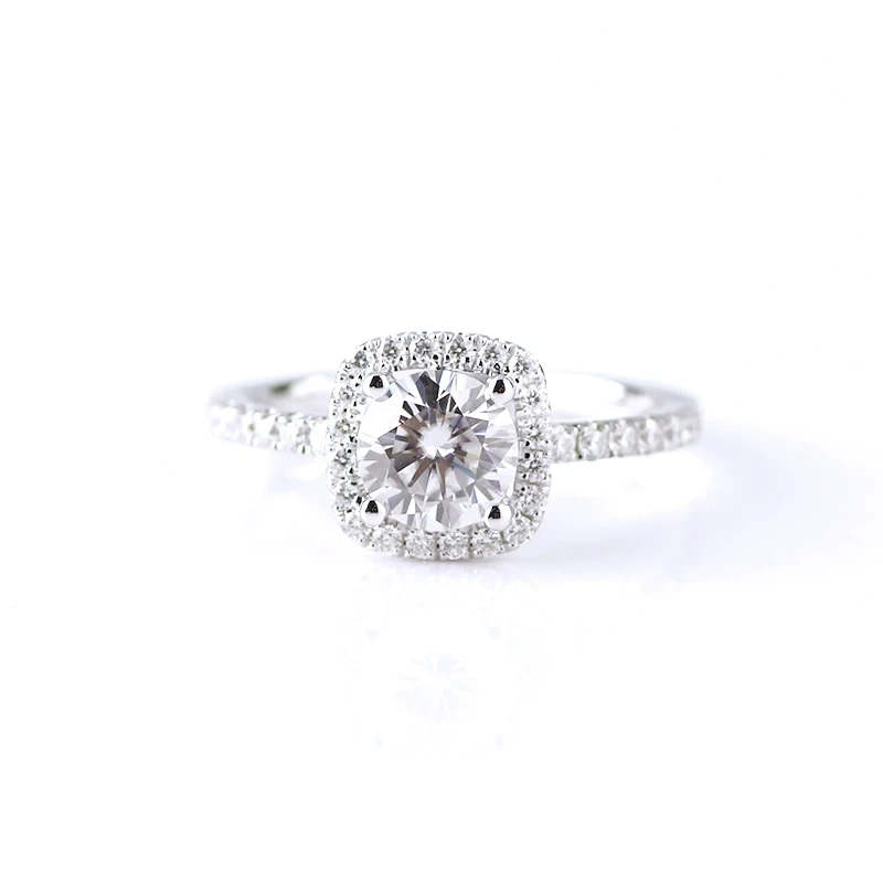 Provence Jewelry 1ct def Moissanite avec mêlée Moisanite Halo 14k White Gold Classic Style Ring Gift 1