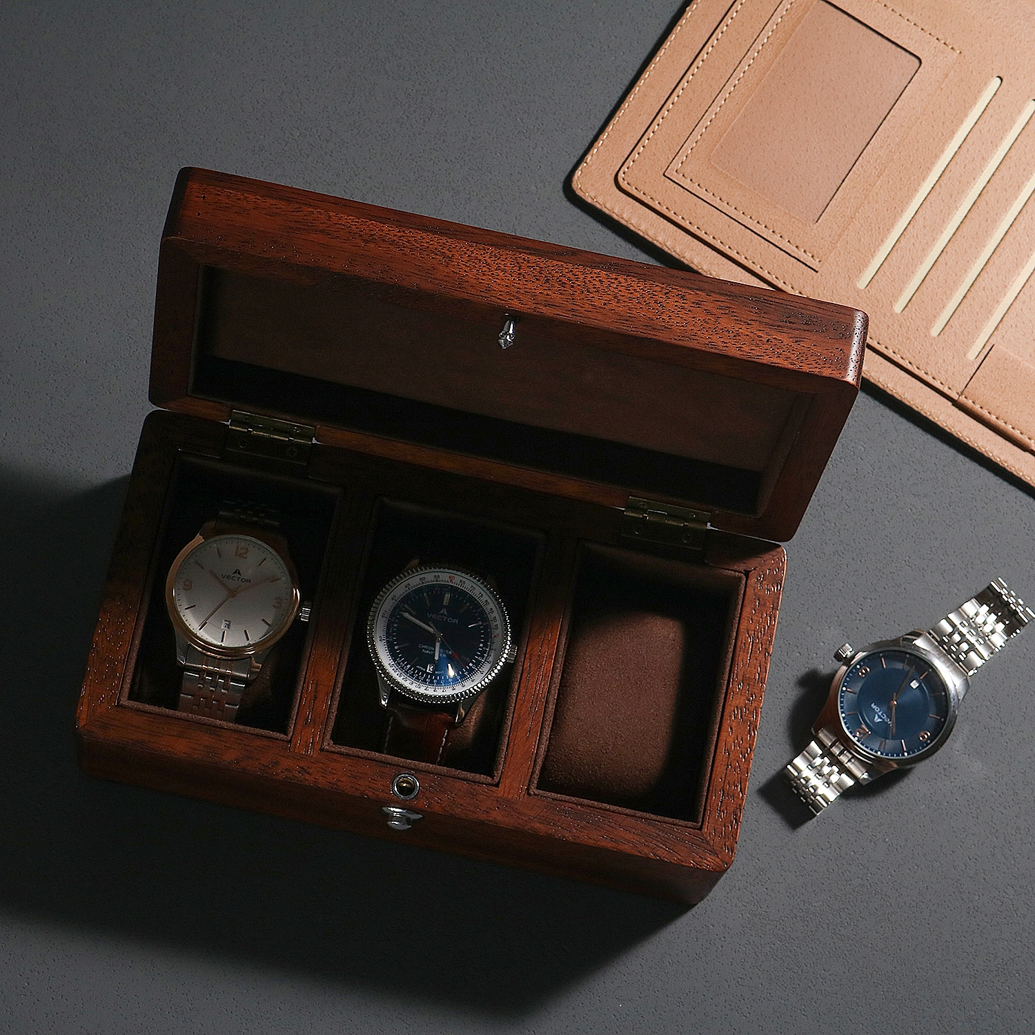 Custom Wood Watch Box - Luxury Black Walnut Solid Wooden Storage 1