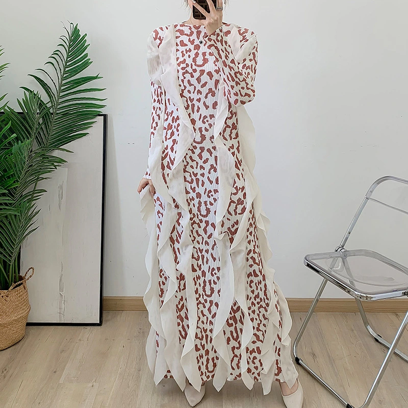 Pleats Clothing：Miyake Pleated Factory Direct Sales Pleated Craft Petal Design 2025 New Style Printed Ladies Casual Long Dress 1
