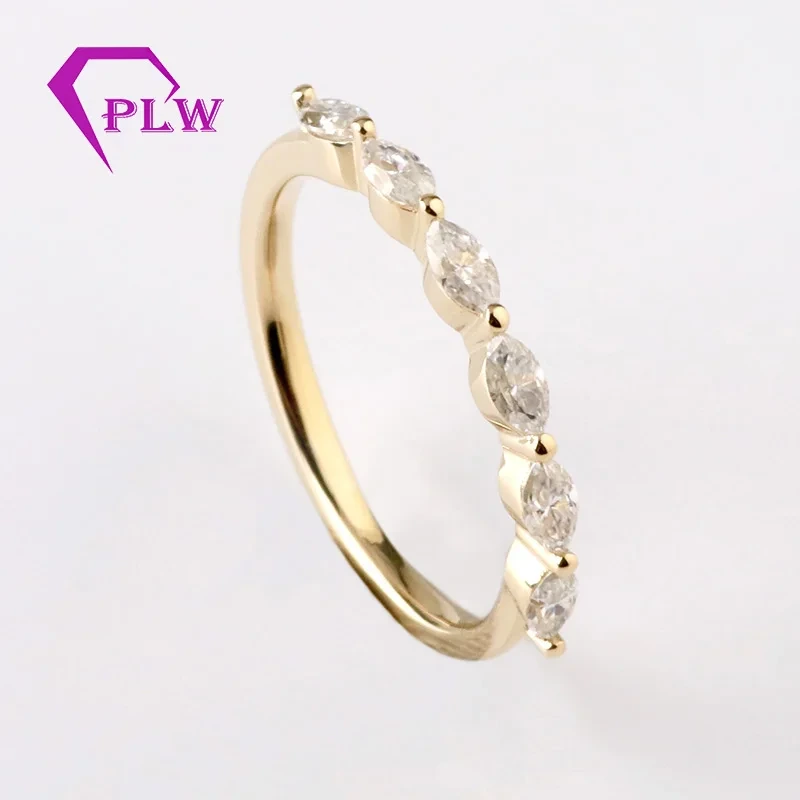 Band de mariage Moisanite 6PCS 2x4mm Marquise Shape Mariage Band 14k Jaune Gold 1
