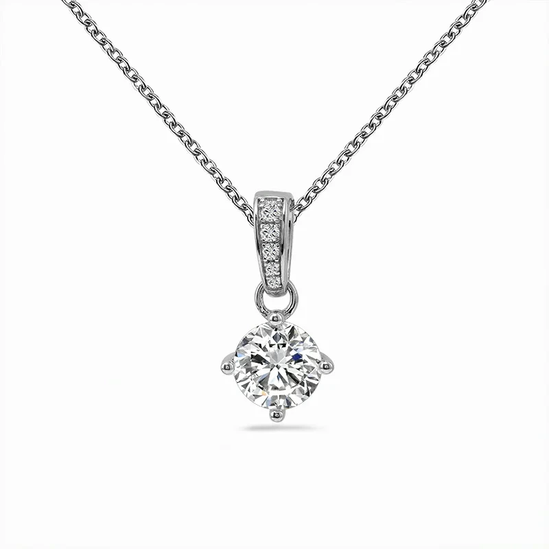 Sterling Silver 10k14k18k Gold 1 Carat 6.5mm Gh Nearly Colorless Round Cut Moissanite Pendant Necklace Band Women's Necklace 1