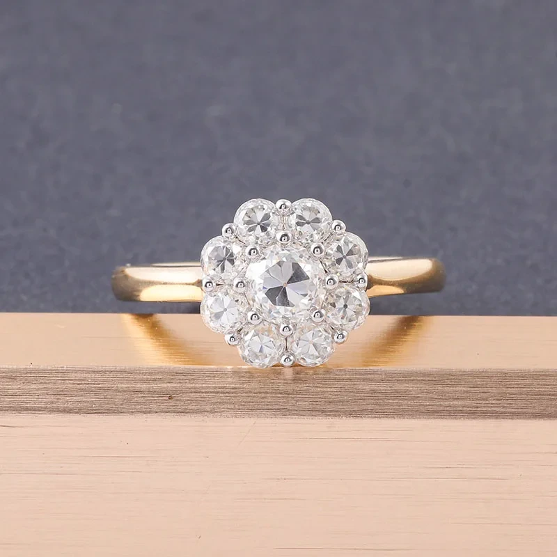 10 km jaune or style classique rond Coup Moissanite Ring Fleur Forme de fleur Endet 1