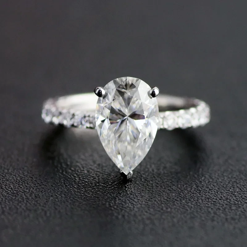 Beau groupe de halo en forme de poire 14K Ring Moisanite en or blanc pour dames 1