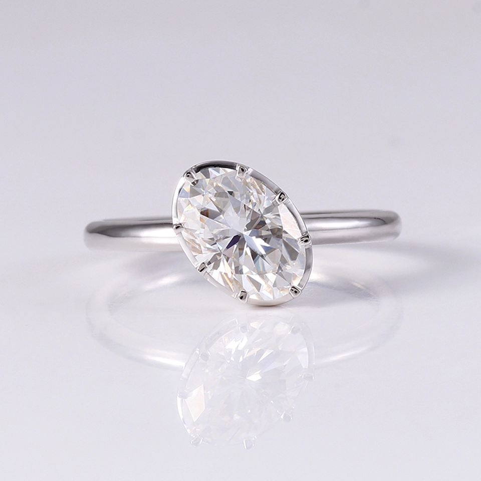 Promoción al por mayor 2 ct Corte ovalado def moissanite diamante solitario anillo 1