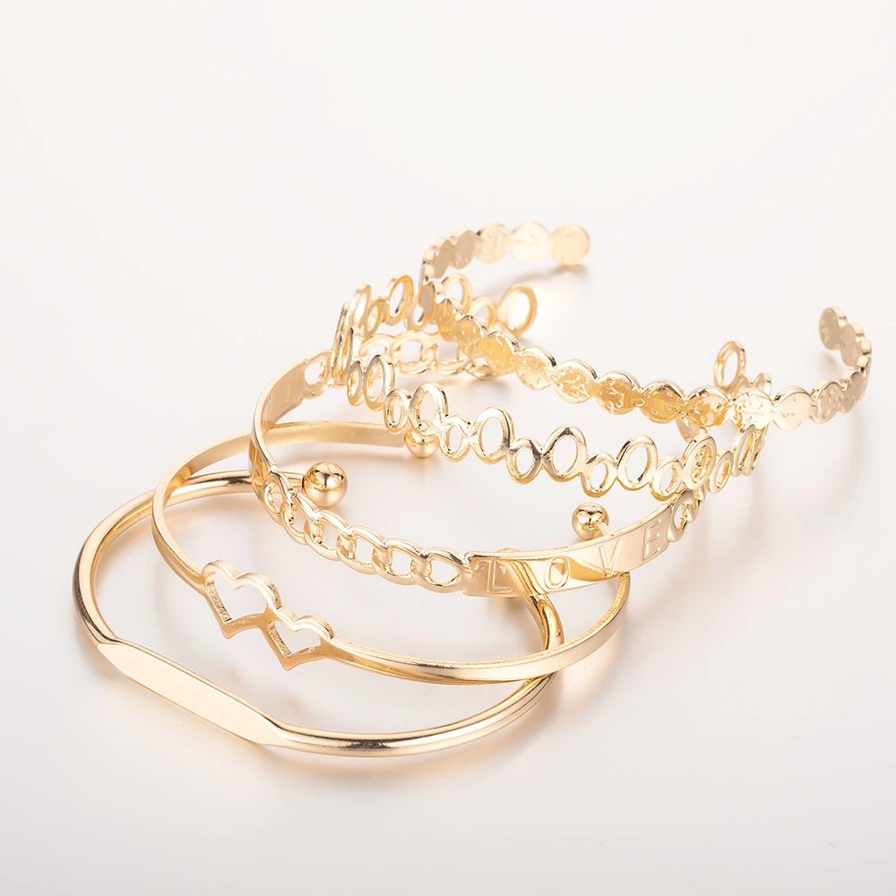 Bracelet Set for 5pcs Cross Border Love Letter Hollow Heart Opening 1