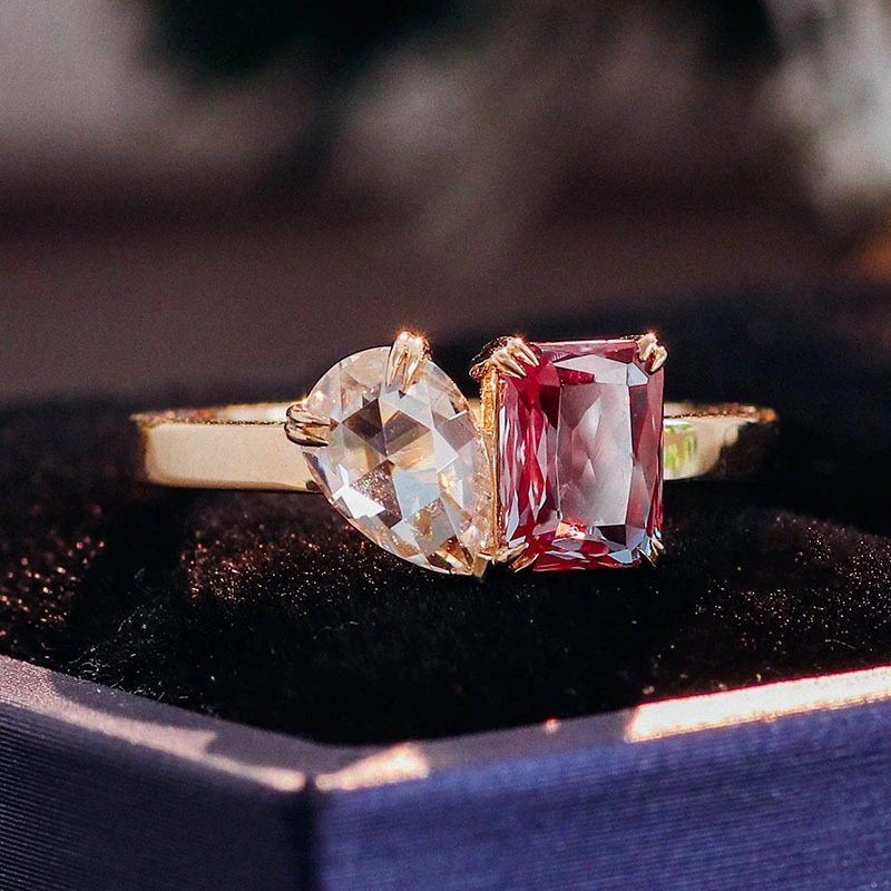 Provence Custom Et Moi Ring Style 10k Yellow Gold 2 Carat Emerald Alexandrite Def Color Pear Moissanite Ring Women Jewelry 1