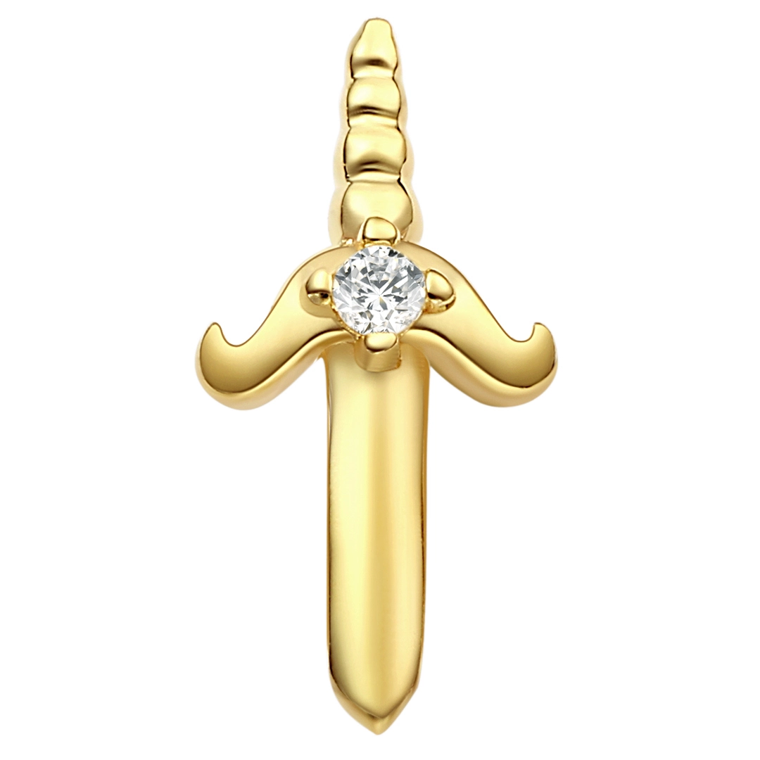Eternal Metal 14k Solid Gold Sword Shape Threadless Push Pin Ends 5a Clear Zircon Piercing Jewelry 1