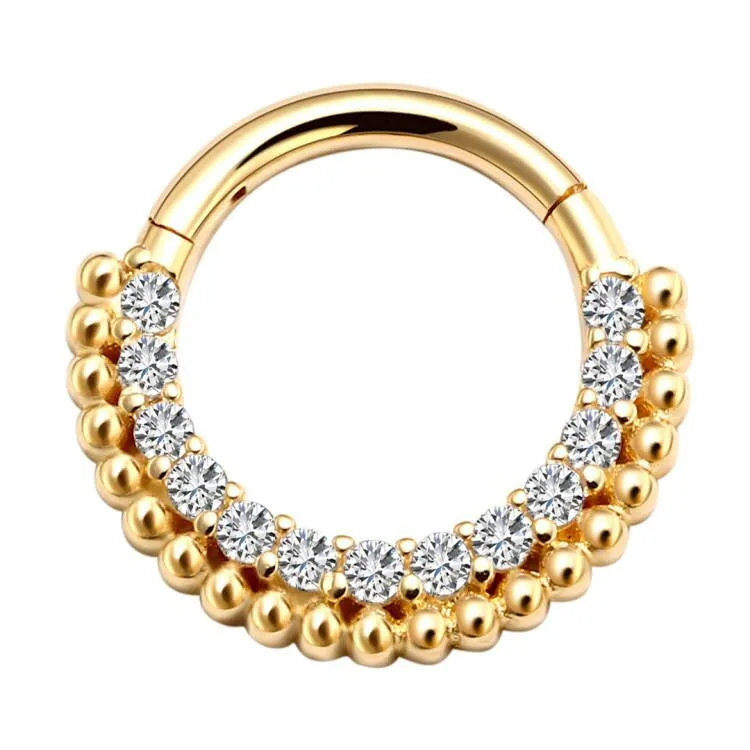 Eternal Metal 14k Yellow Gold A Row Of Cz And Balls Segment Ring Piercing Jewelry 1
