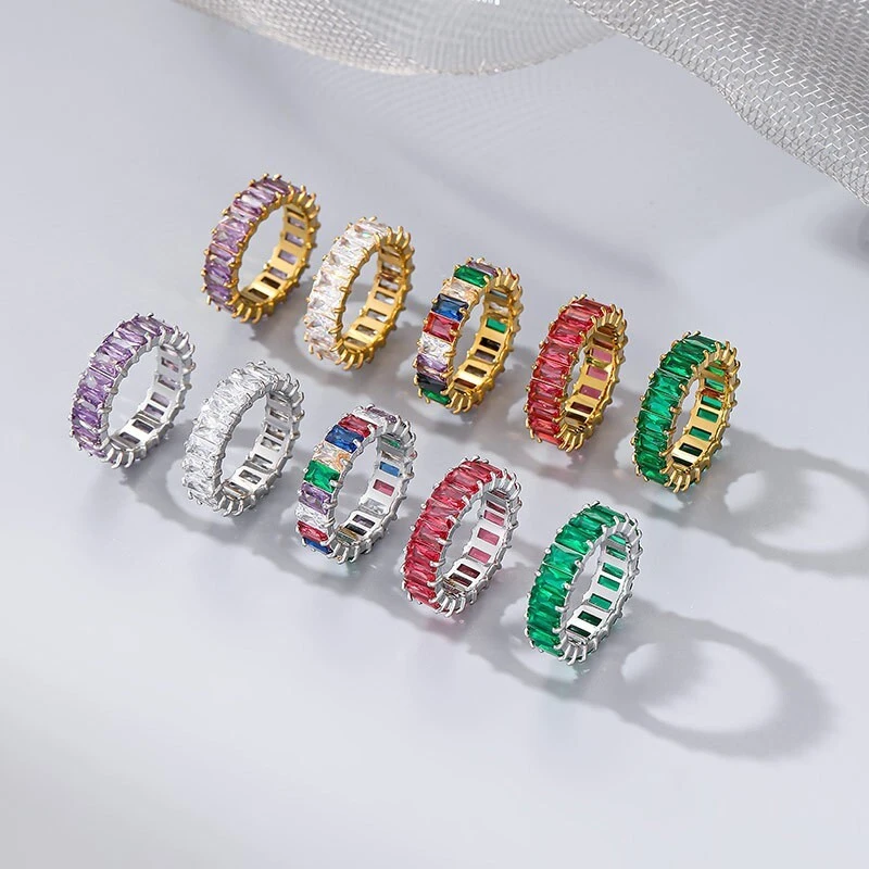 Wholesale Hot Selling Fashionable 316l Stainless Steel Full Diamond Explosive Gold And Silver Rings Jewelry 1