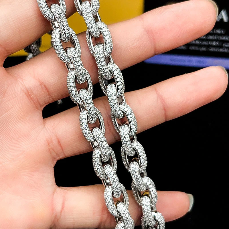 Hot Sale Cuban Chain Hip Hop Jewelry Link Full Moissanite Cuban Necklace Yellow Gold Color 925 Sterling Silver Cuban Chain 1