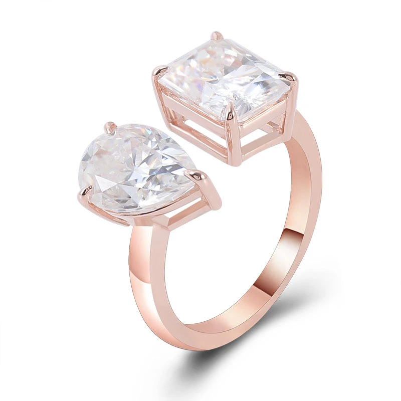 Bague de fiançailles solitaire en or 18 carats 2 carats, taille poire radiant, personnalisable, pour femme, bague de fiançailles de luxe, Toi et moi 1