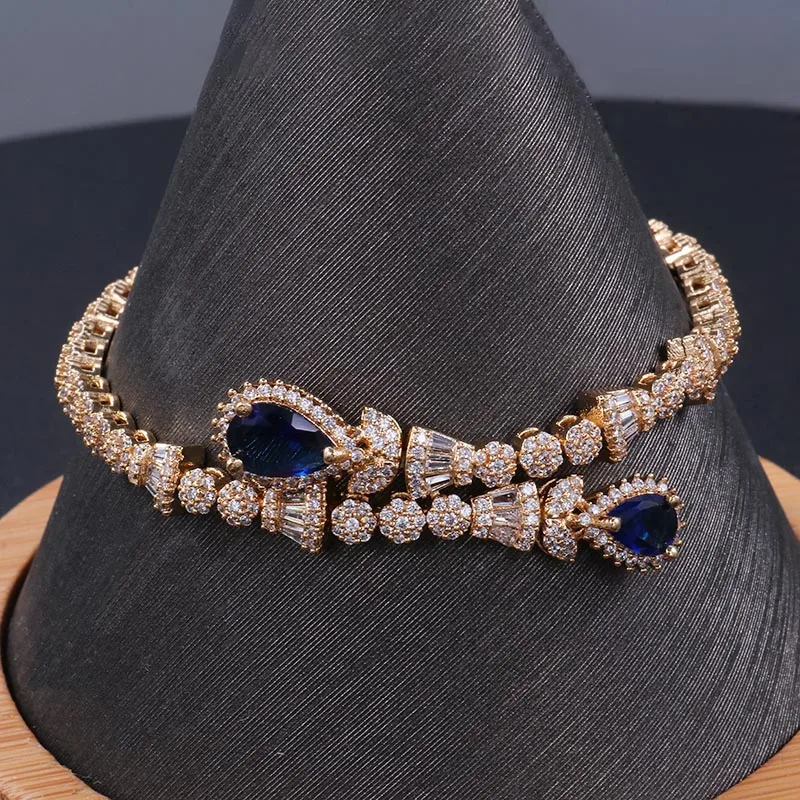 2025 Fashion Fine Jewelry Sterling Silver Lab Created Moissanite<000000>blue Sapphire Wedding Necklace Bracelet Earring Ring Set 16