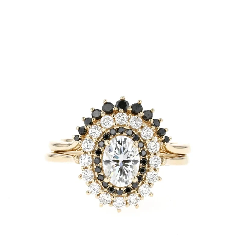 Ensemble de bague de fiançailles de Solitaire ovale 14K 14K 1