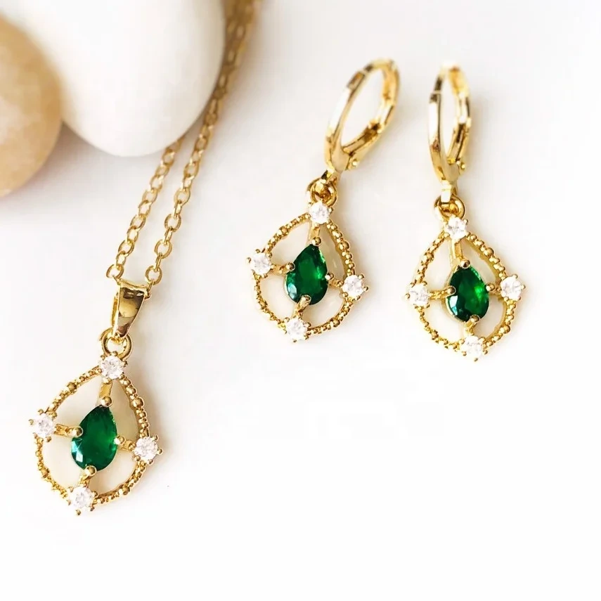 Wedding Necklace Jewelry Set 18k Gold Jewelry With Moissanite Diamond Emerald Green Necklace Set 1