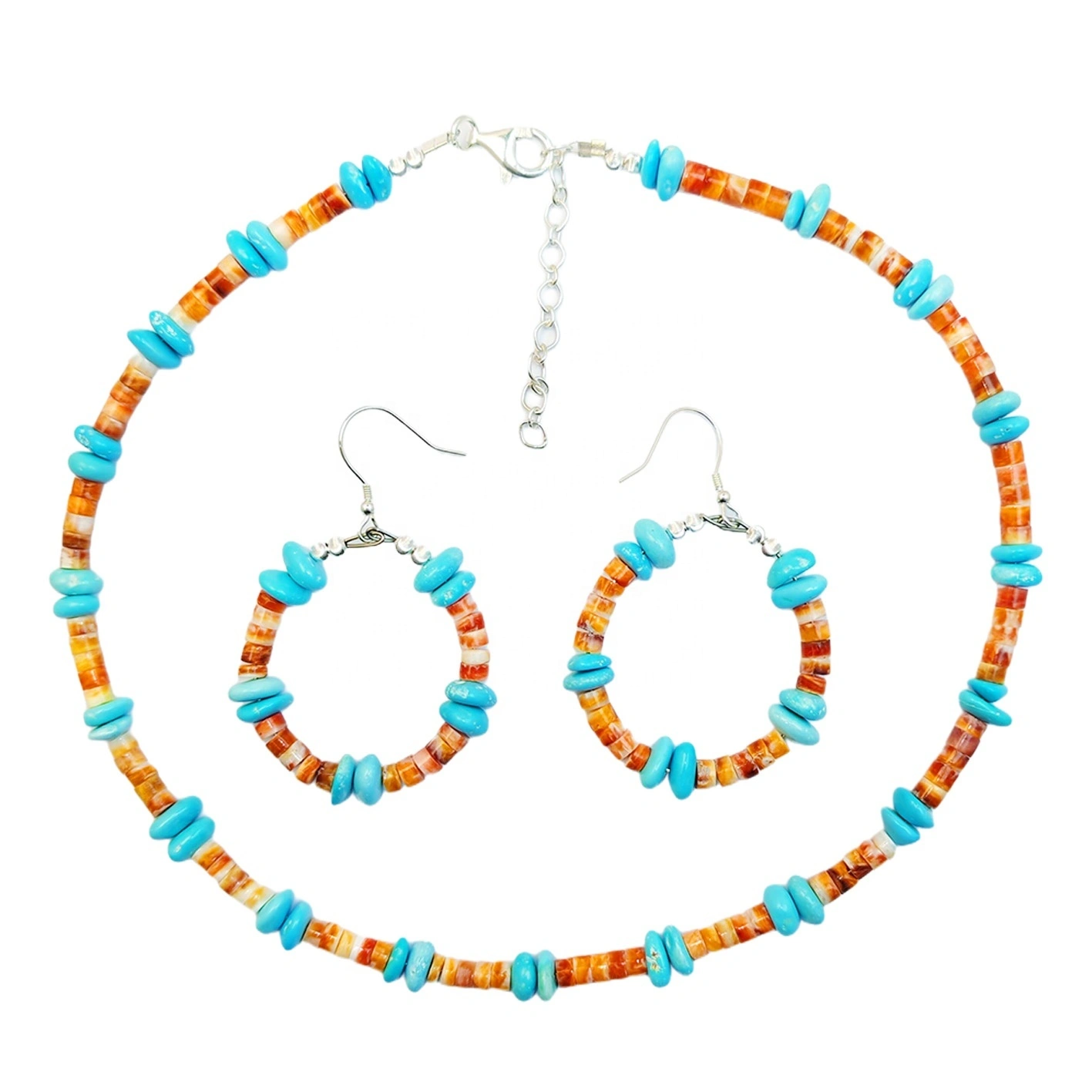 Jewelry Set High Quality Turquoise Orange Spiny Oyster Set Bracelet Necklace S925 Silver Fashion Women's Jewelry 1