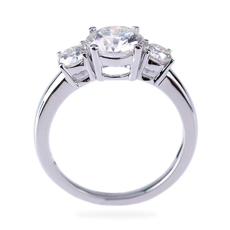 Bague de fiançailles en or blanc 18 carats avec diamants Moissanite taille ronde et flèche de 6,5 mm, 5 mm et 5 mm 1