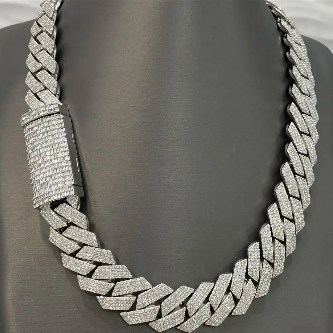 Anpassbare 18/20/22/24 Zoll VVS -Diamantketten 925 Silber vereisere Moissanite Diamond Miami Halskette Kubanische Verknüpfungskette 1