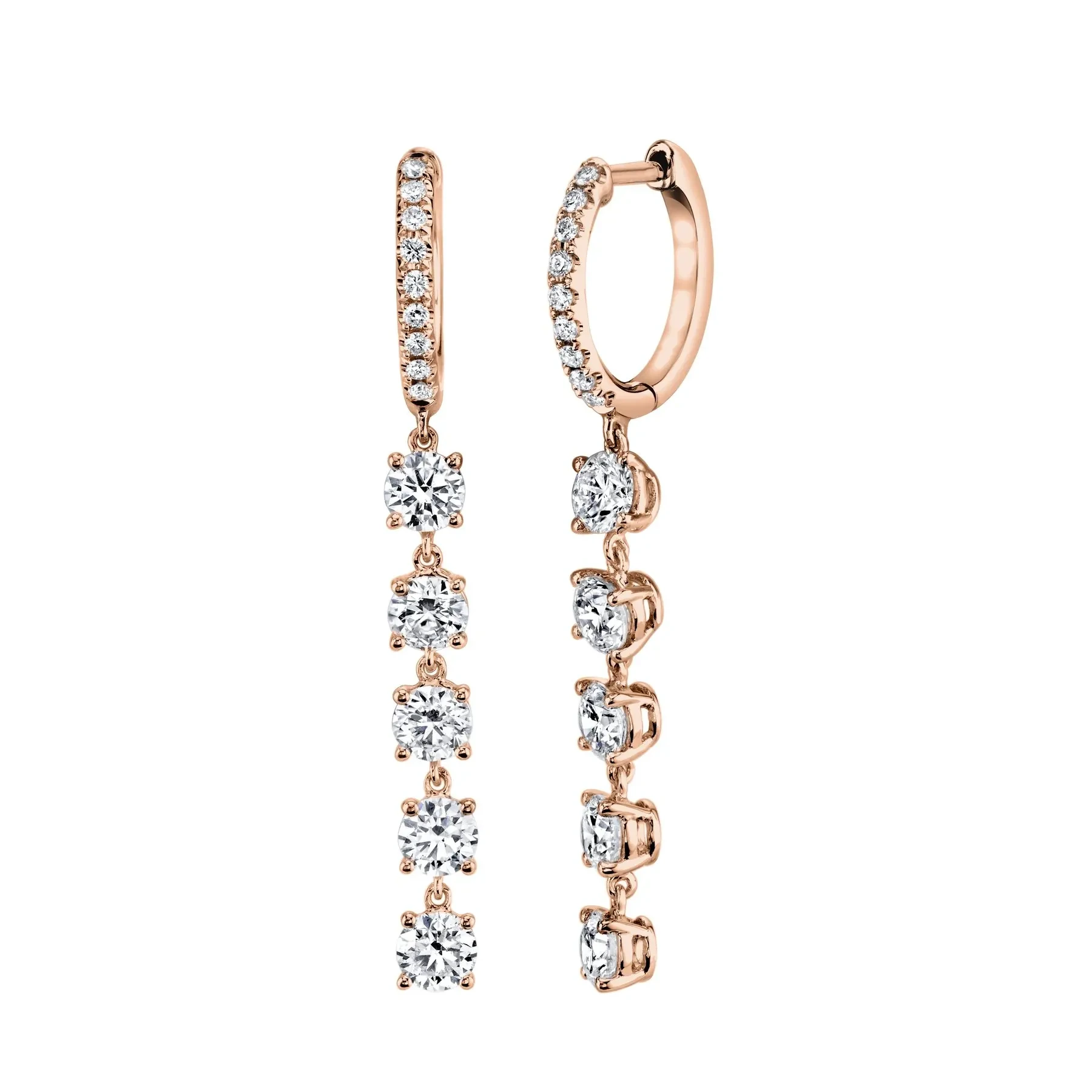 Pendientes de oro de 18 quilates para mujer, con cinco diamantes redondos en forma de gota y moissanita redonda de 4,3 cts. 1