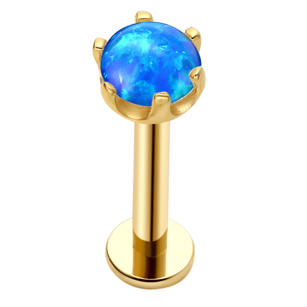 Newness Eternal Metal 14k Solid Gold Opal Stone Crescent Threadless Labret Ring Gold Pin Body Piercing Earrings Jewelry 1
