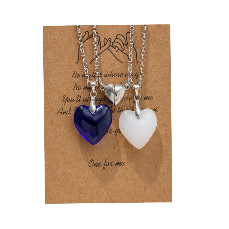 New Fashion Natural Crystal Couple Heart Shaped Pendant Good Friends Magnetic Buckle Paired With Necklace 1