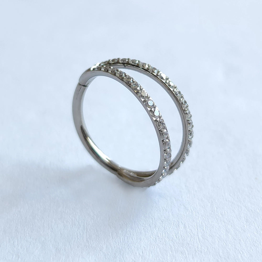 Eternal Metal Astm F136 Titanium 3 Row Paved Cluster Hinged Segment Nose Daith Piercing Rings 1
