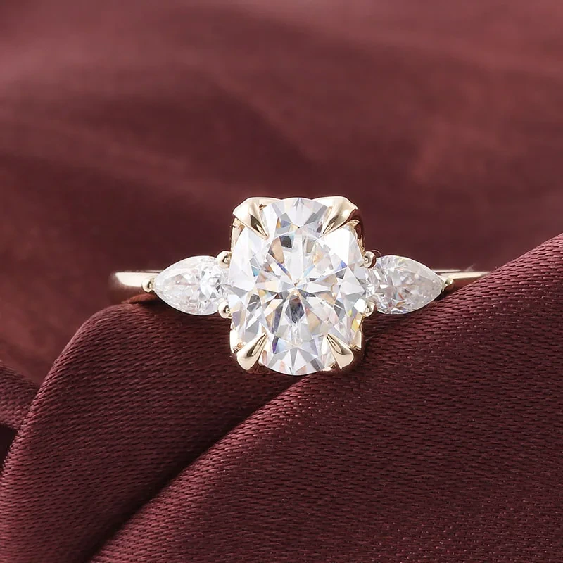 Anillo de joyería de oro amarillo de Provence 10k VVS y anillo de diamante de moissanite de corte de pera para un regalo de aniversario 1
