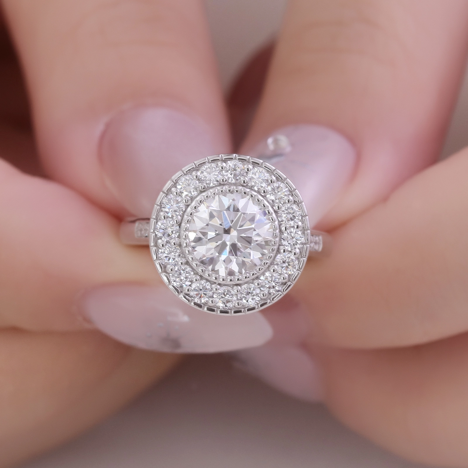 18k Solid White Gold Igi Certified 2.0ct Vvs Cvd Lab Grown Diamond Engagement Halo Ring With Stack Band 1