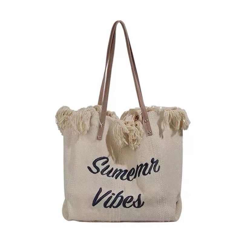 Wholesale New Handbag Simple Beach Travel Bag Ladies Canvas Single Shoulder Tote 3