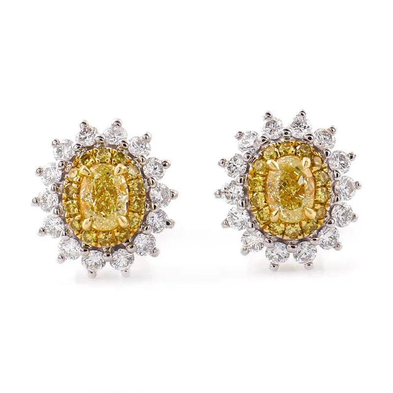 Ohrstecker mit ovalen Diamanten in Blumenfassung in leuchtendem Gelb aus 18 Karat Weißgold 1