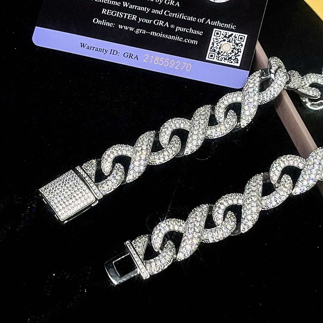Hip Hop helado Cadena cubana Pasador de diamantes Tester de 20 mm de espesor VVS sólido pesado Moissanite Miami CUBANA CUBANA 1