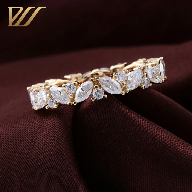 4x2mm Marquise And 1.7mm Round Moissanite Diamond Eternity Ring Band In 10k Yellow Gold 1